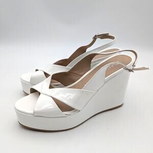 Stuart Weitzman Carmen Wedge Sandals Open Toe Women's White Size US11B EU41.5